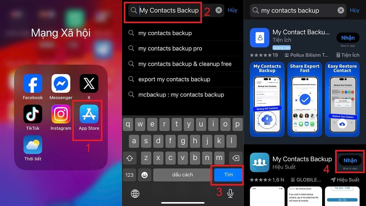 Cách nhập danh bạ từ Gmail vào iPhone bằng My Contacts Backup bước 1
