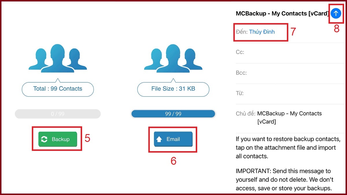 Cách nhập danh bạ từ Gmail vào iPhone bằng My Contacts Backup bước 2