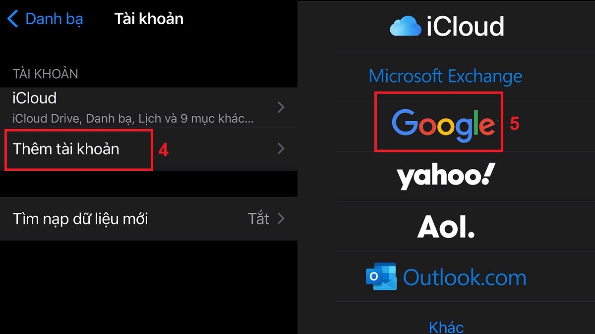 Cách nhập danh bạ từ Gmail vào iPhone bằng cài đặt bước 2