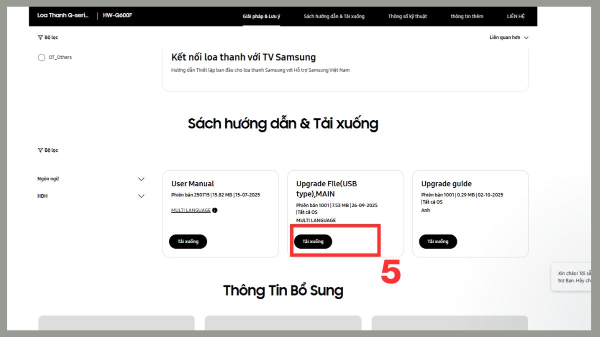 cách Reset loa thanh Samsung bằng phần mềm bước 2-1