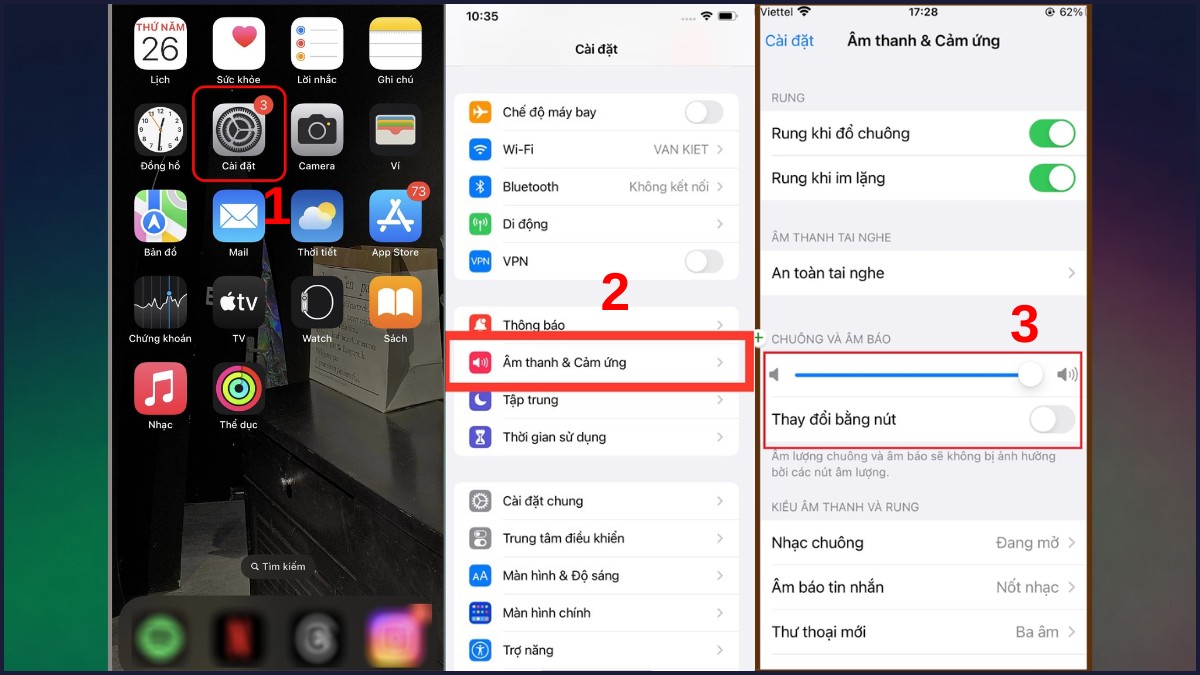 sửa lỗi tại sao chuông báo thức iphone kêu nhỏ Tắt tính năng “thay đổi bằng nút” bước 1