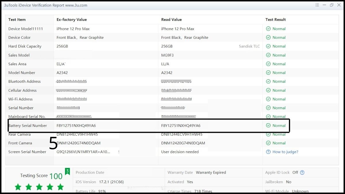 Tại sao iPhone cũ lại có pin 100% cách kiểm  tra bằng 3uTools bước 5