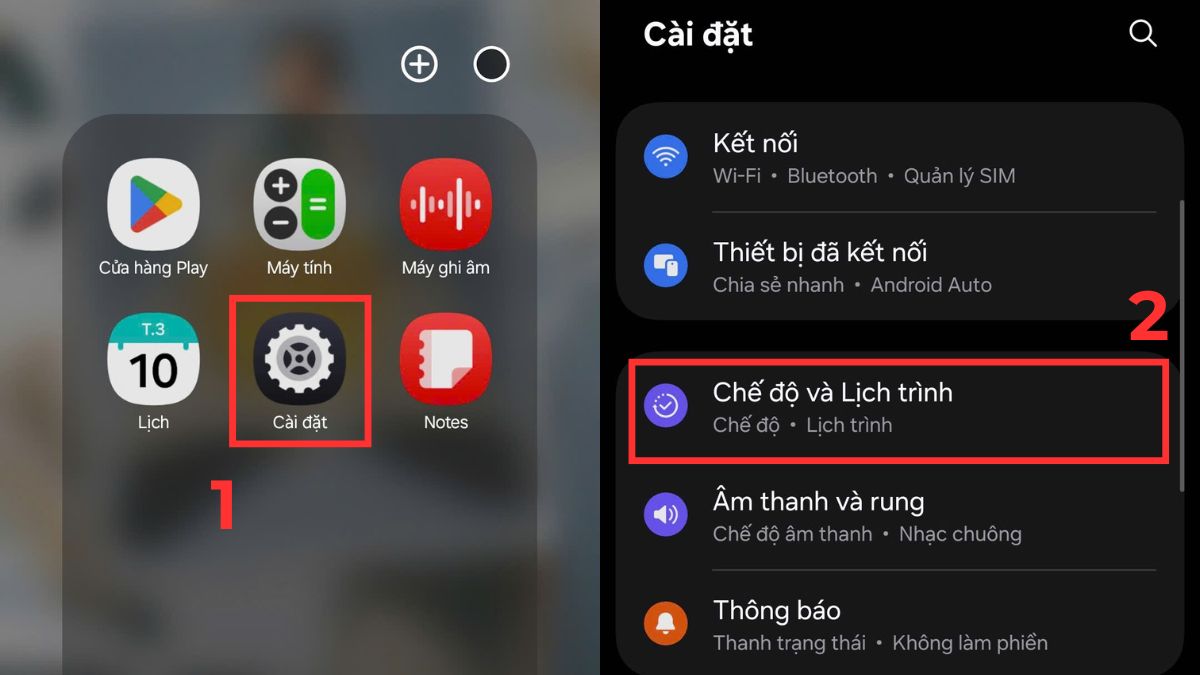 Cách cài đặt lịch tự động tắt chế độ không làm phiền trên Samsung bước 1