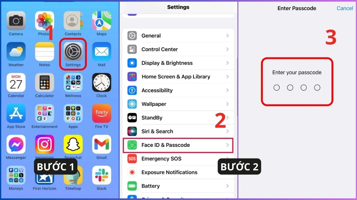 Hướng dẫn cách tắt mật khẩu màn hình iPhone có faceiD bước 1