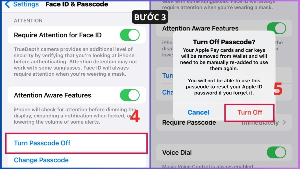 Hướng dẫn cách tắt mật khẩu màn hình iPhone có faceiD bước 2