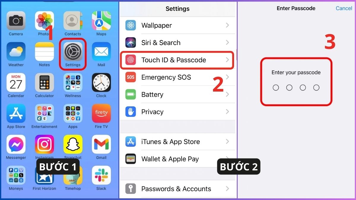Hướng dẫn cách tắt mật khẩu màn hình iPhone có faceiD bước 3