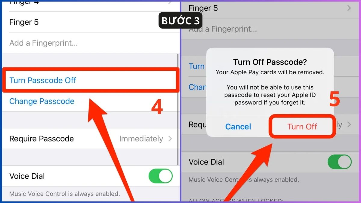 cách Tắt mật khẩu trên màn hình iPhone có Touch ID bước 3
