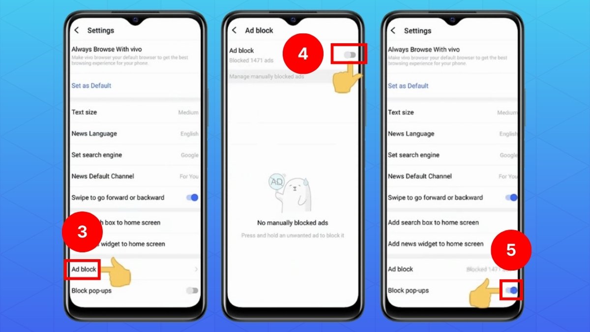 Cách tắt quảng cáo trên điện thoại Vivo trên trình duyệt của hệ thống bước 2