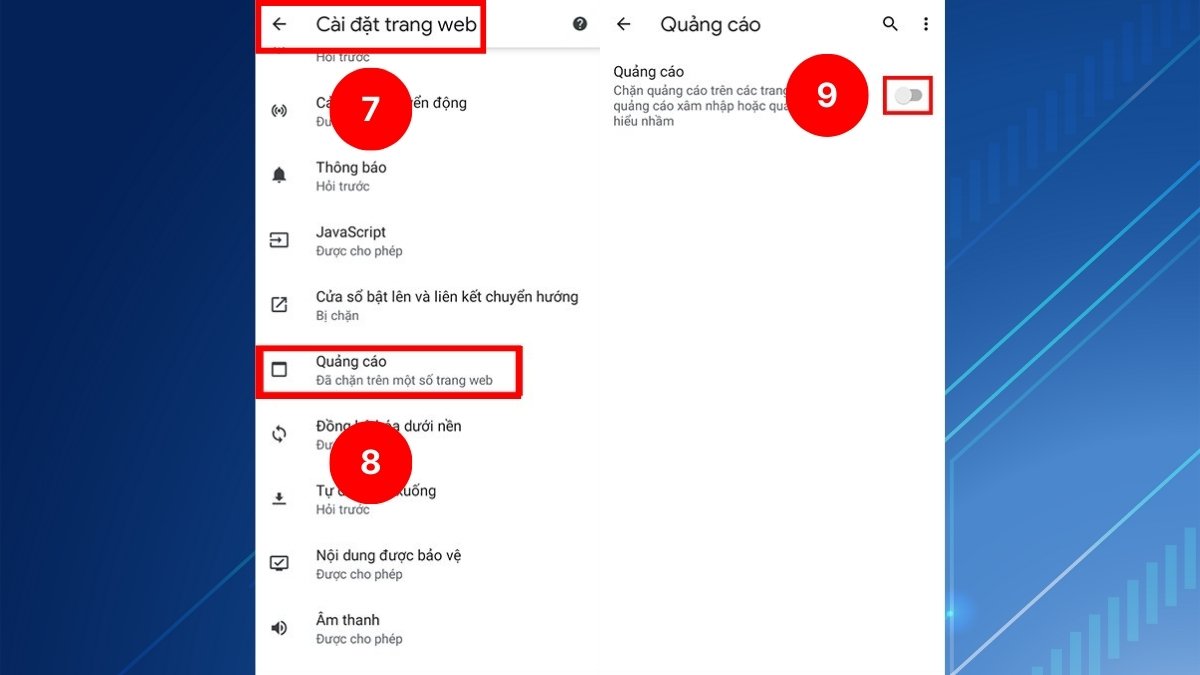Cách tắt quảng cáo trên điện thoại Vivo trên trình duyệt chrome bước 4