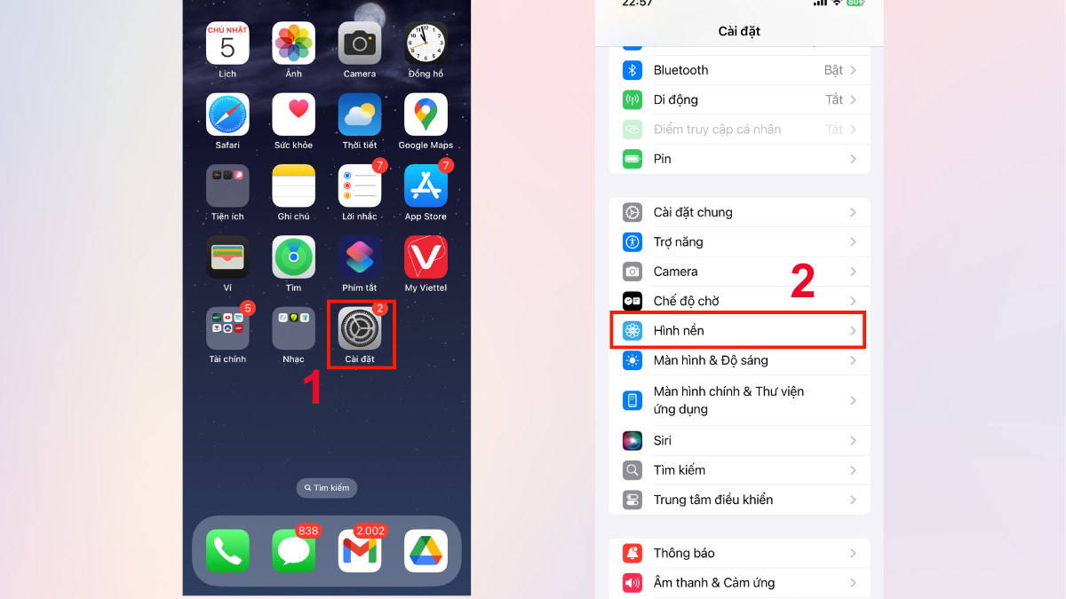 cách trang trí iphone thay đổi hình nền bước 1