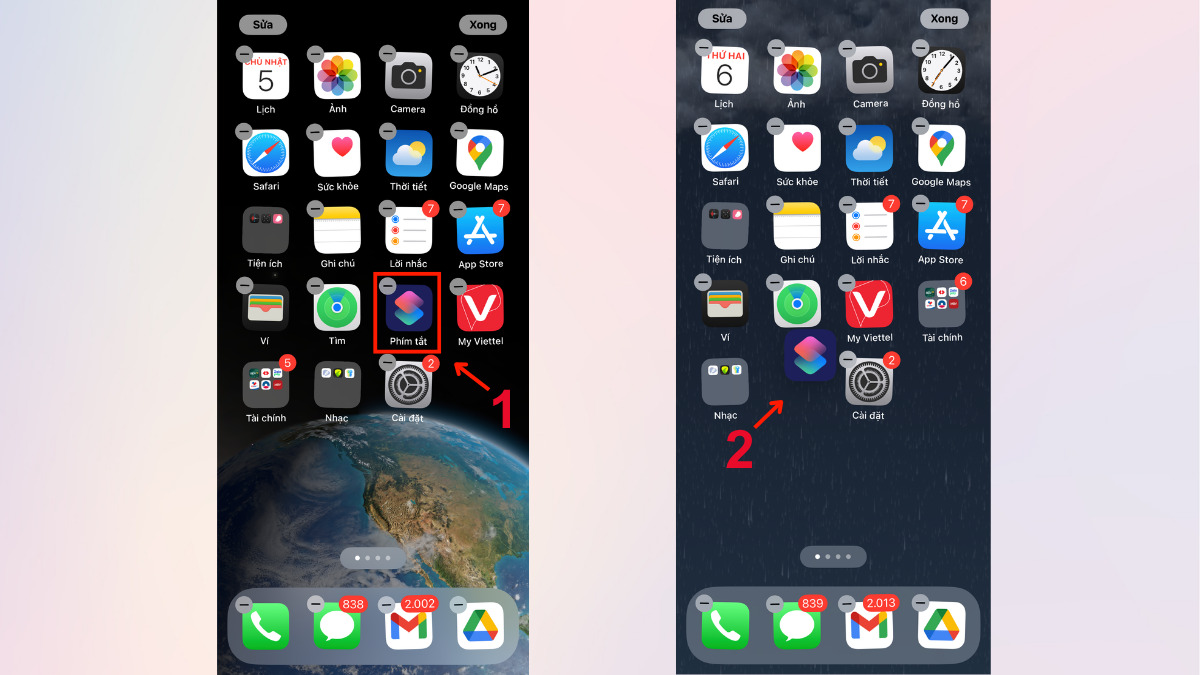 Cách trang trí iPhone sắp xếp ứng dụng trên màn hình bước 1