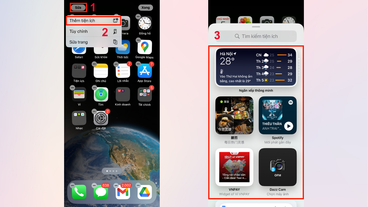 Cách trang trí iPhone Trang trí thêm widget trên màn hình bước 1