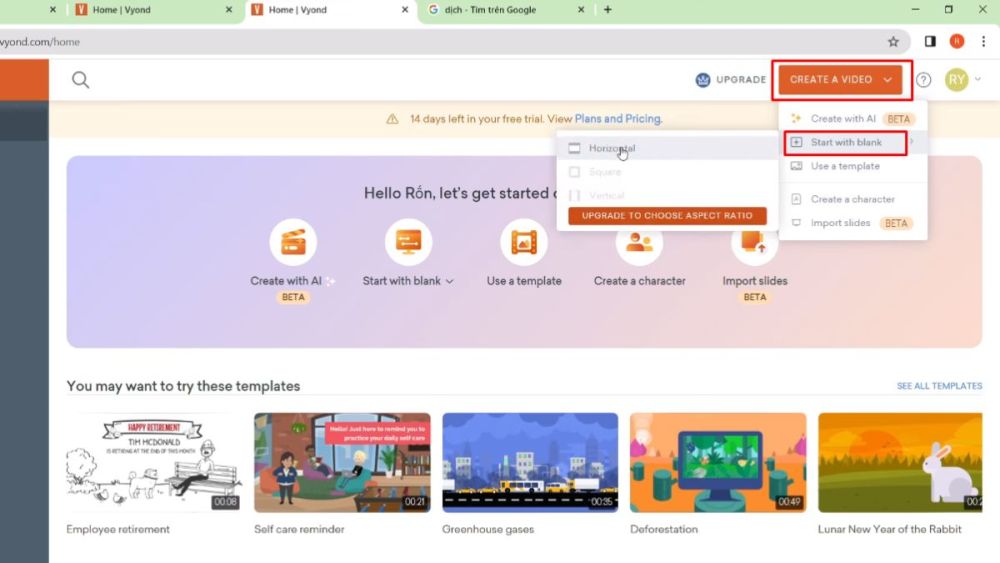 Hướng dẫn sử dụng Vyond tạo video hoạt hình AI bước 1