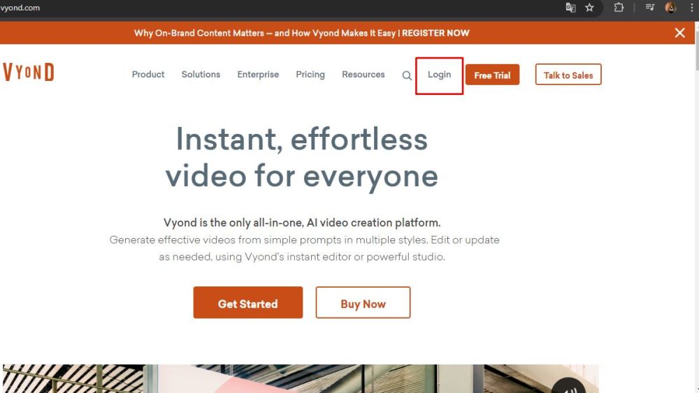 Cách đăng nhập phần mềm Vyond bước 1