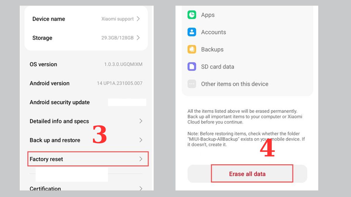 cách khắc phục Xiaomi mất cài đặt vân tay khôi phục cài đặt gốc bước 2