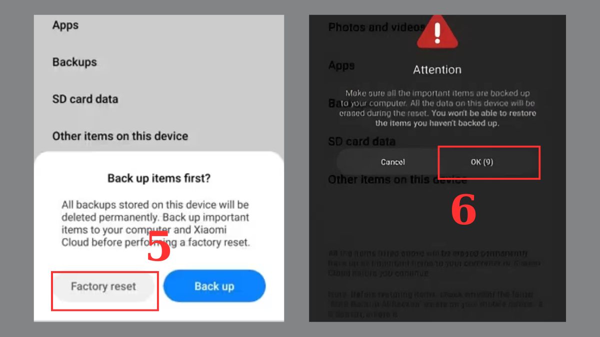 cách khắc phục Xiaomi mất cài đặt vân tay khôi phục cài đặt gốc bước 3