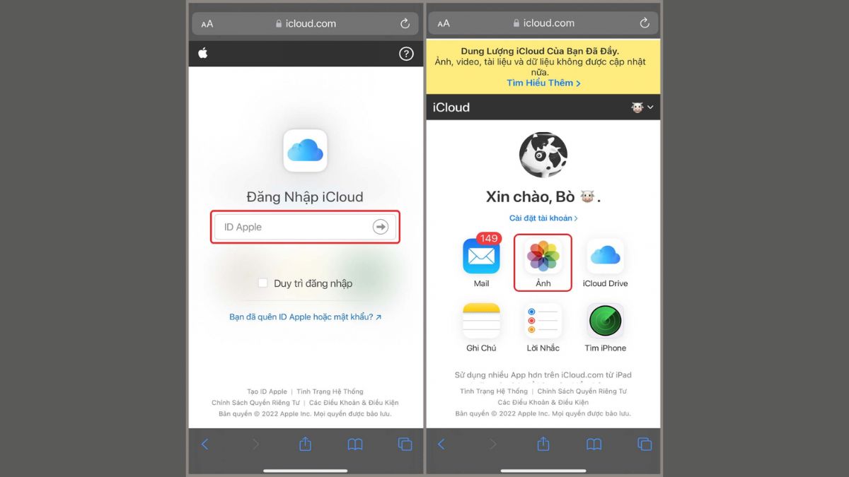 Cách khôi phục ảnh từ iCloud về iPhone qua website bước 1