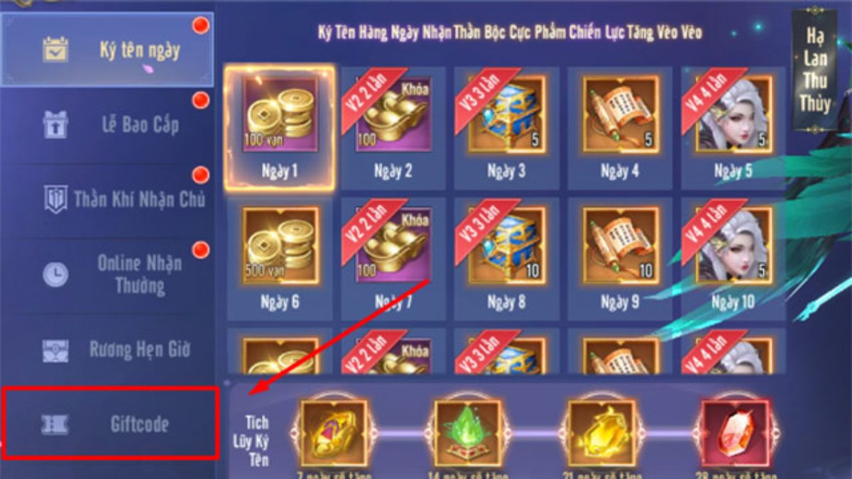 Hướng dẫn cách nhập code Thiên Vũ Thần Vương bước 2