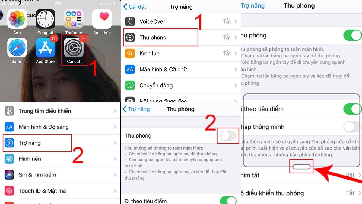 Cách đổi phông chữ iPhone bằng tính năng Thu Phóng