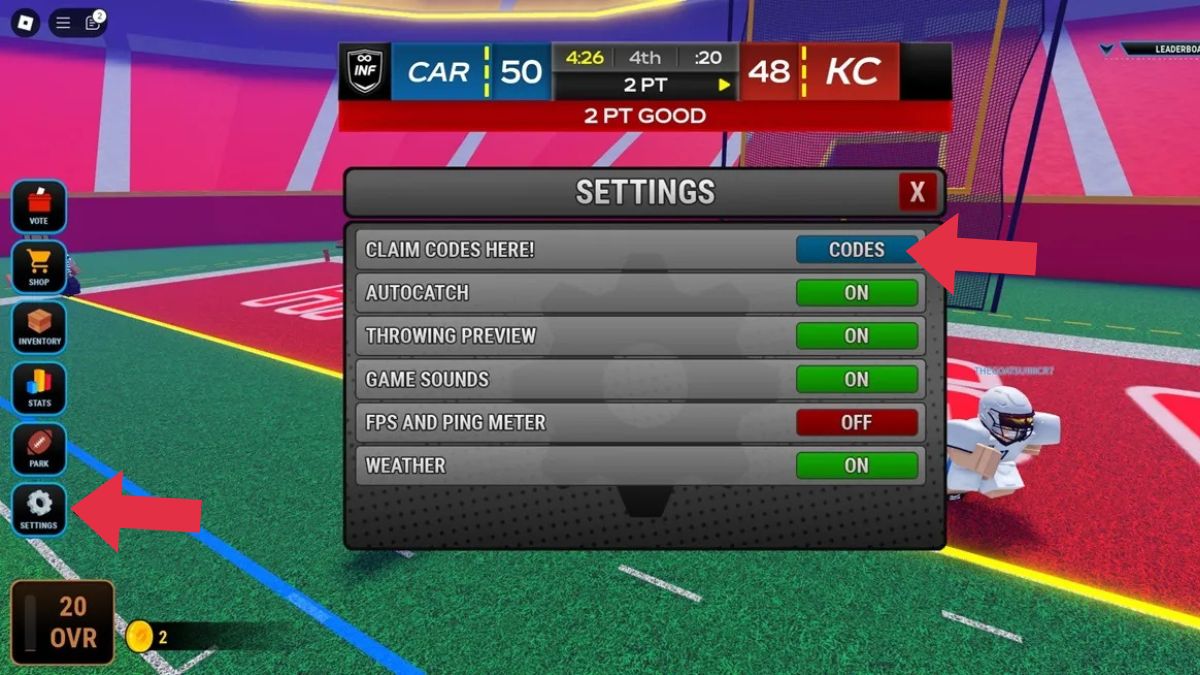 cách nhập code Football Legends