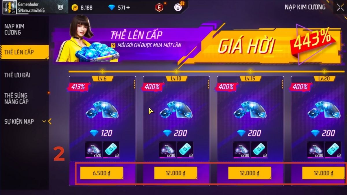 Cách nạp thẻ lên cấp trong Free Fire