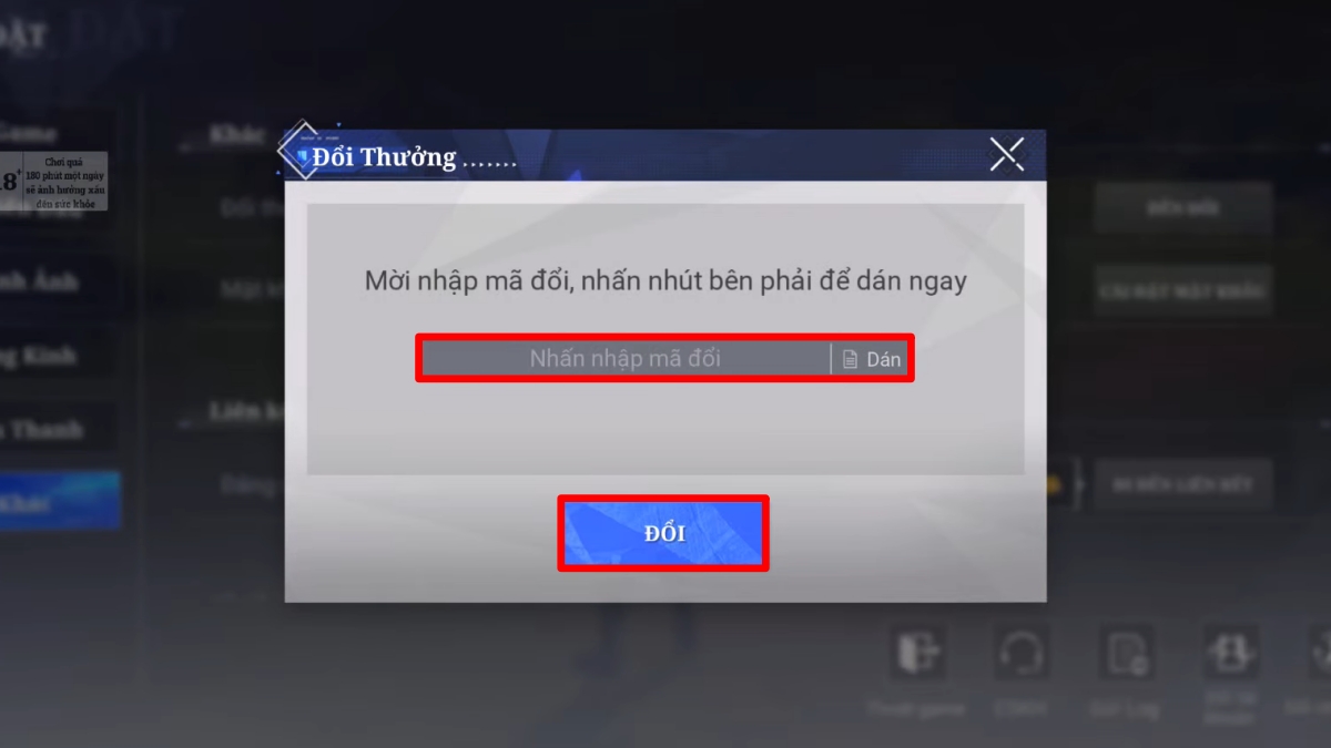 Cách nhập code Coa Tinh Thể Atlan - bước 4