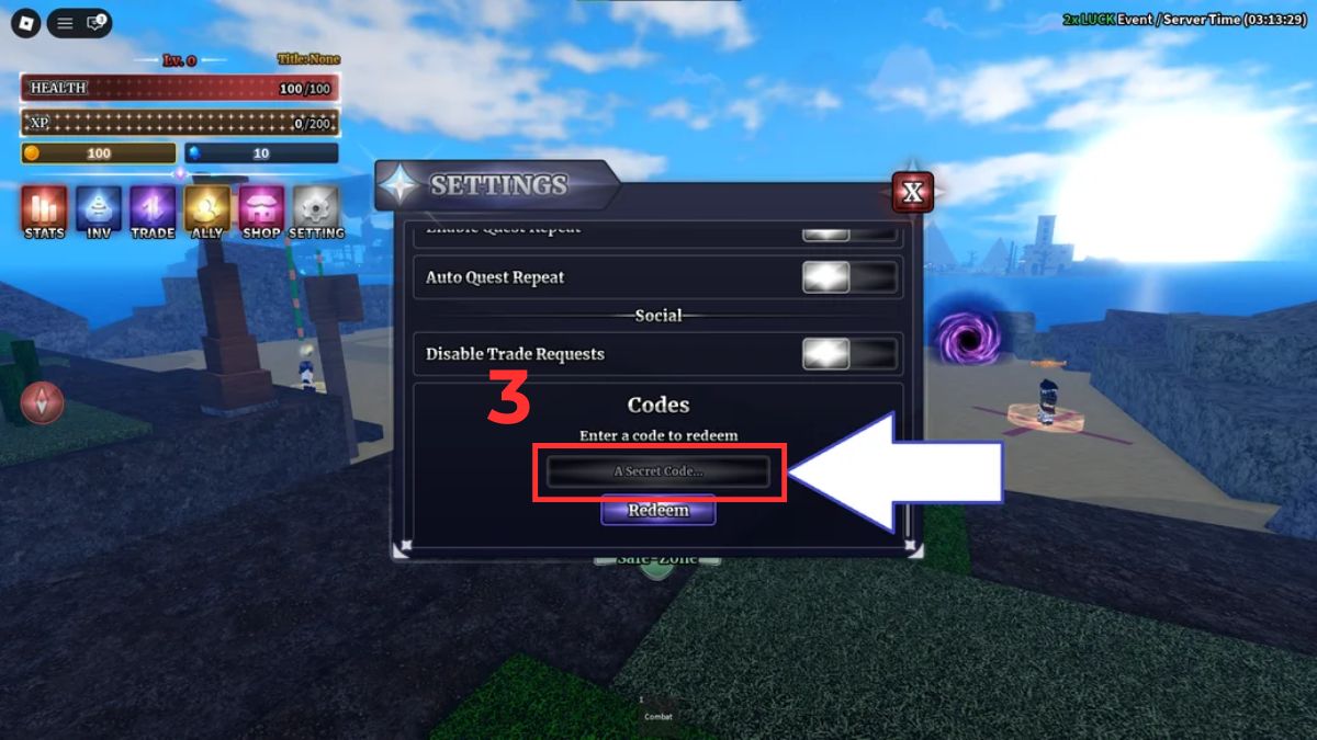 Hướng dẫn cách nhập code Sailor Piece