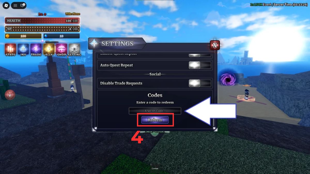 Hướng dẫn cách nhập code Sailor Piece