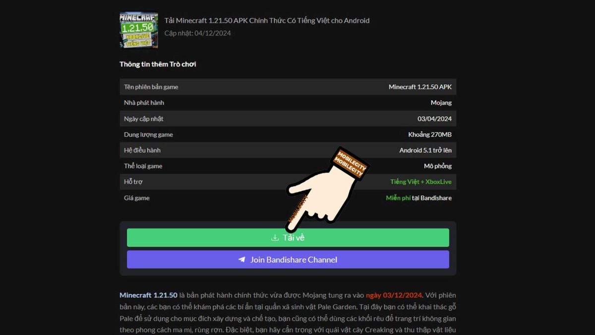 Cài Minecraft 1 21 50 APK trên Android - bước 1