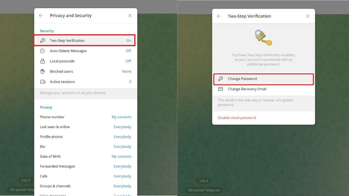 Hướng dẫn cách đổi mật khẩu Telegram trên PC - bước 3