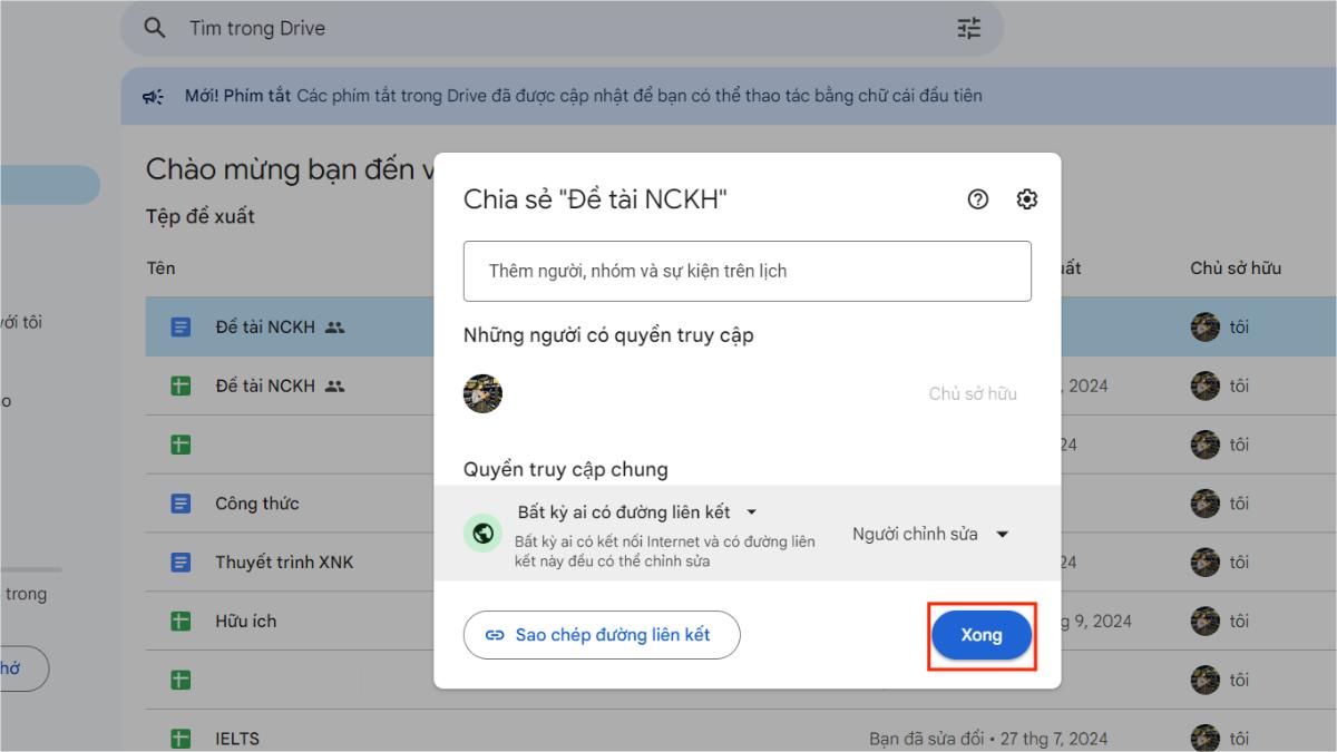 Cách mở quyền truy cập cho google drive cho mọi người - Bước 5