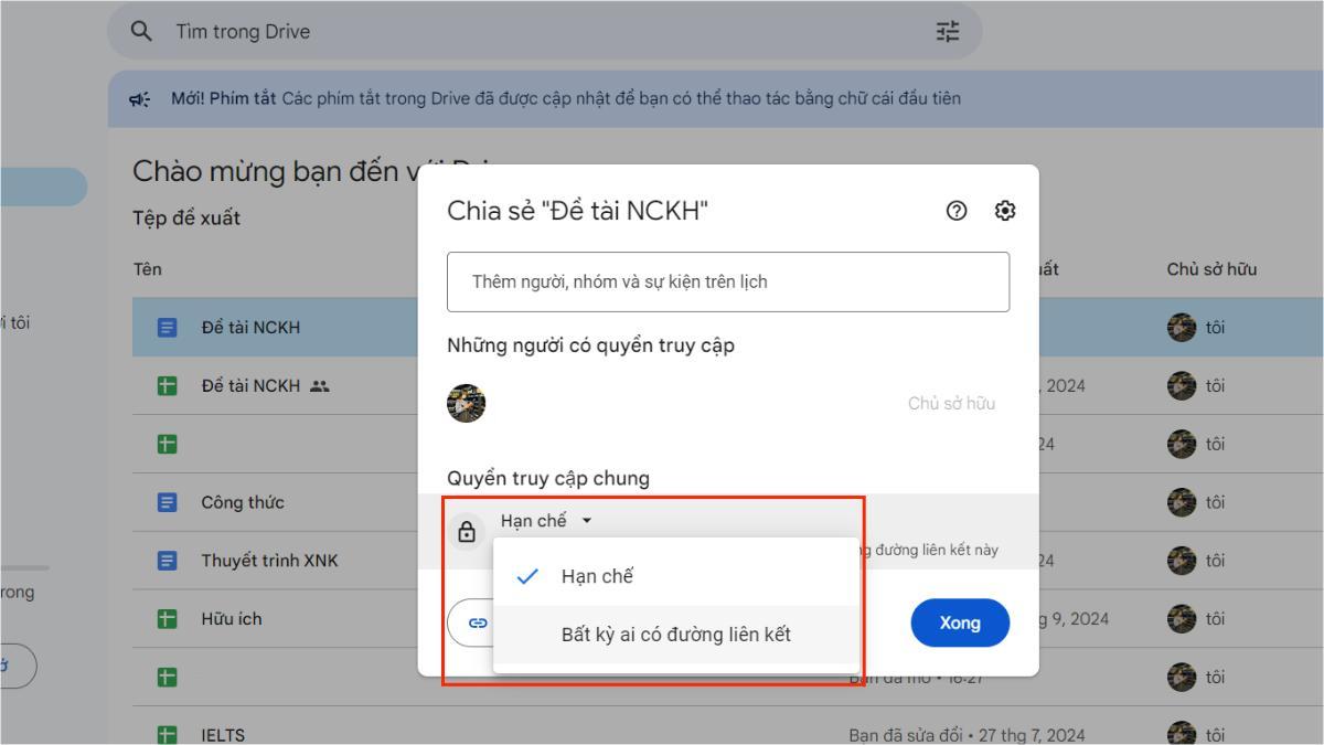 Cách mở quyền truy cập cho google drive cho mọi người - Bước 3
