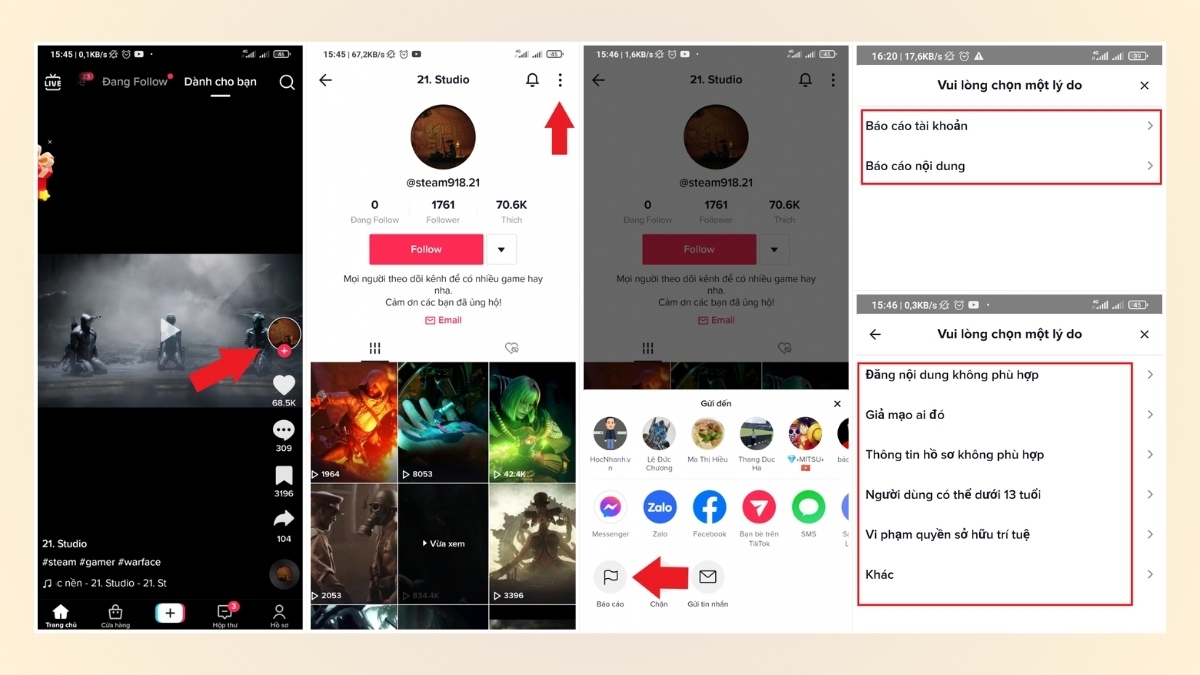 Cách report kênh TikTok vi phạm