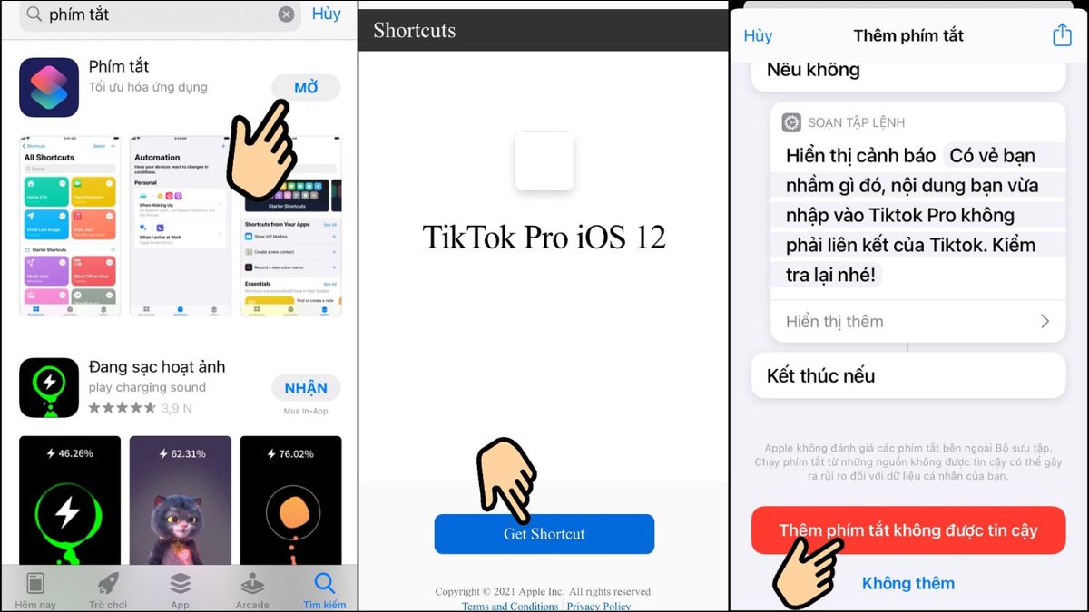 Cách tải video TikTok không có nút lưu trên iOS bước 1,2,3