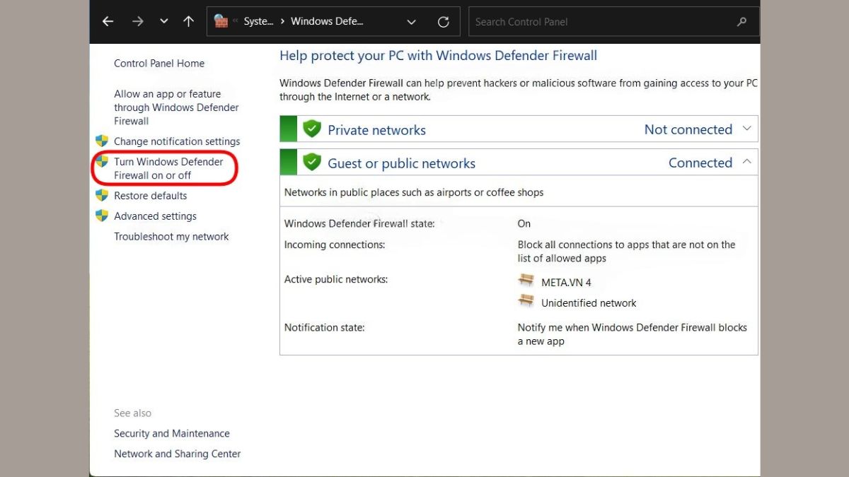 Cách bỏ tường lửa win 11- Bước 2