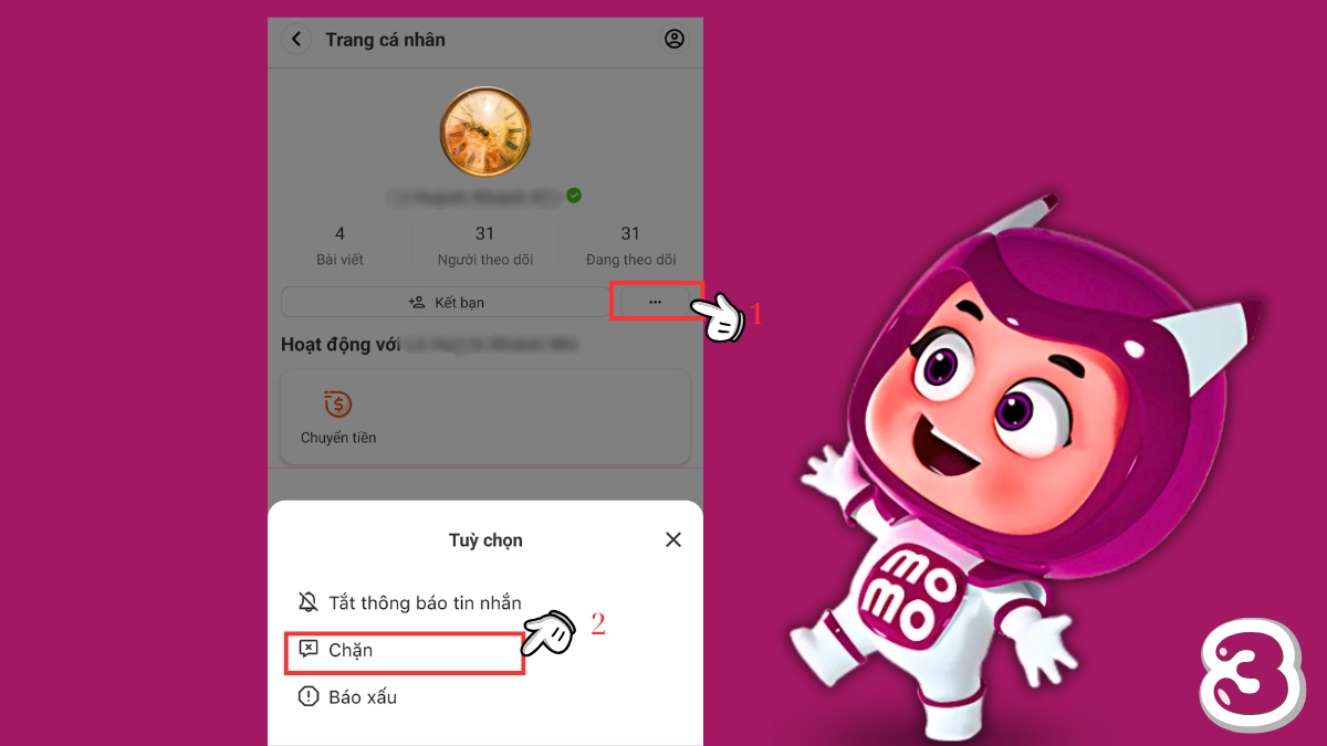 Cách chặn tin nhắn rác trên MoMo - bước 3