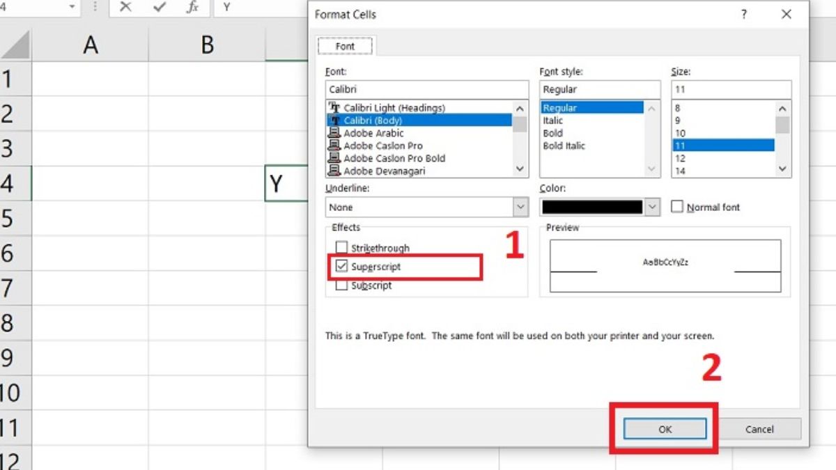Cách gõ mét vuông, mét khối trong Excel dùng hộp thoại format - bước 2