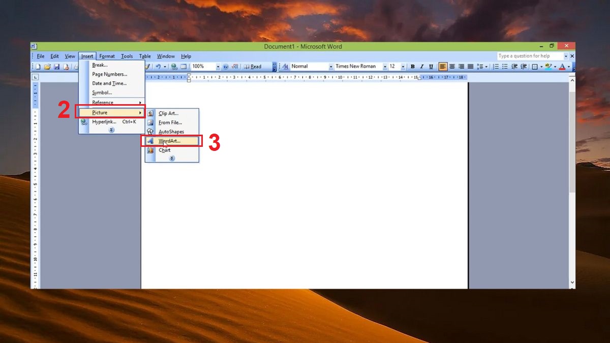 cách tạo chữ nghệ thuật trong word 2003 - bước 2