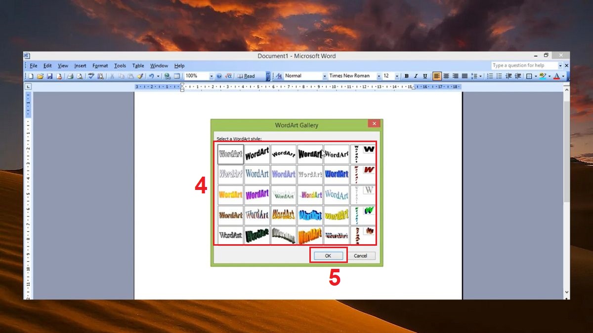 cách tạo chữ nghệ thuật trong word 2003 - bước 3