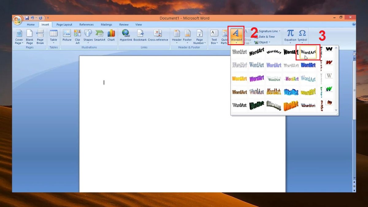 cách tạo chữ nghệ thuật trong word 2007 - bước 2