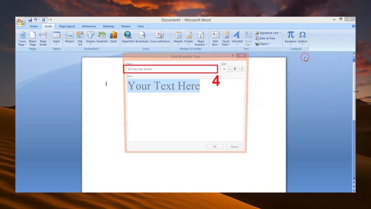 cách tạo chữ nghệ thuật trong word 2007 - bước 3