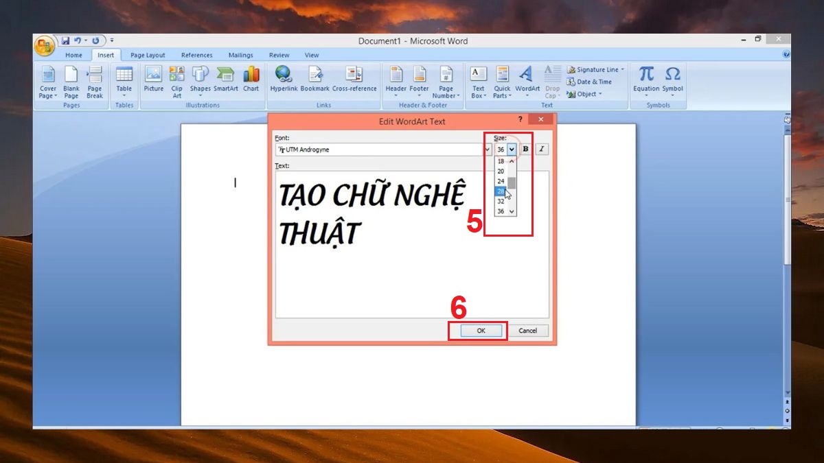 cách tạo chữ nghệ thuật trong word 2007 - bước 4