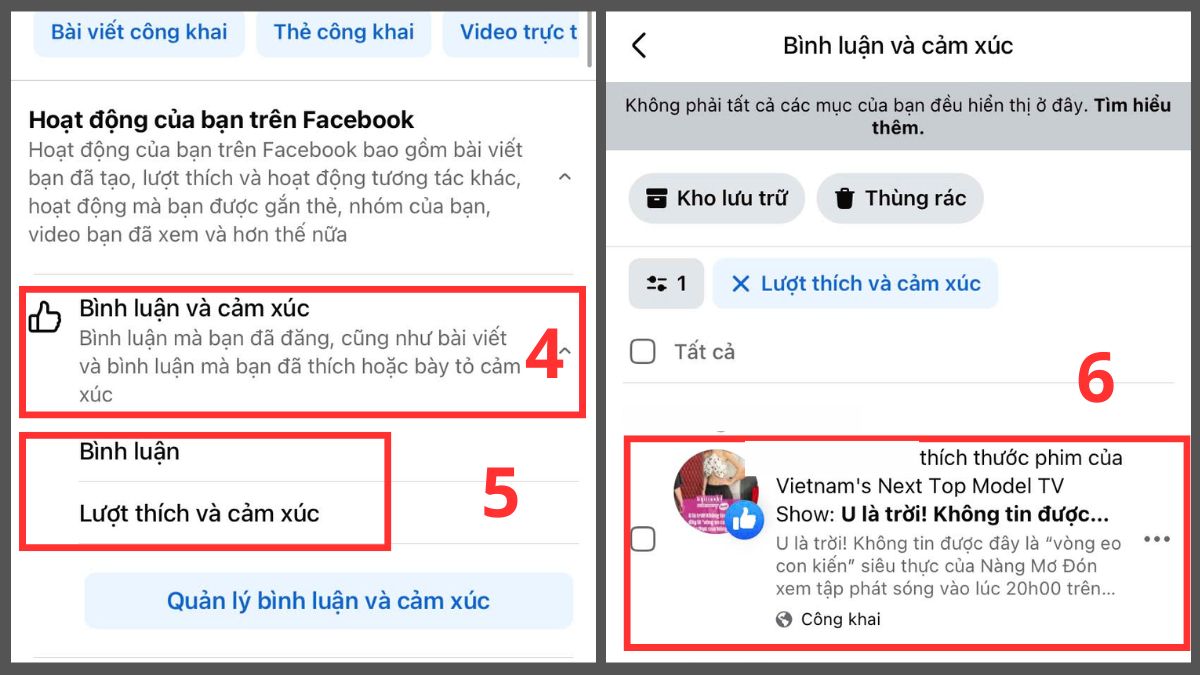 Hướng dẫn cách tìm bài viết cũ đã thích, đã comment trên Facebook - bước 4,