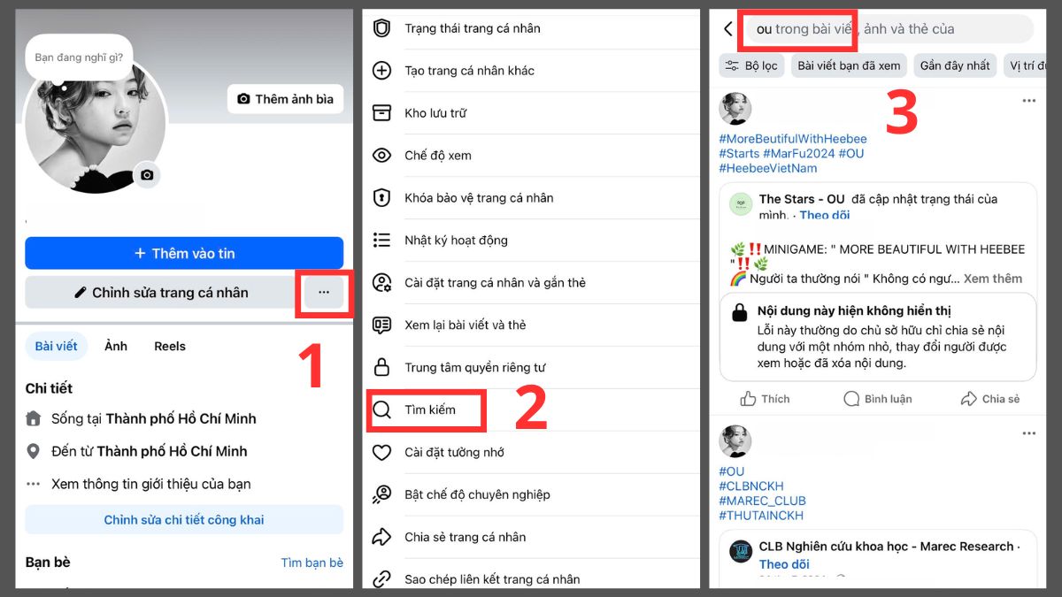 Hướng dẫn cách tìm bài viết cũ trên Facebook trên trang cá nhân - bước 1,2,3