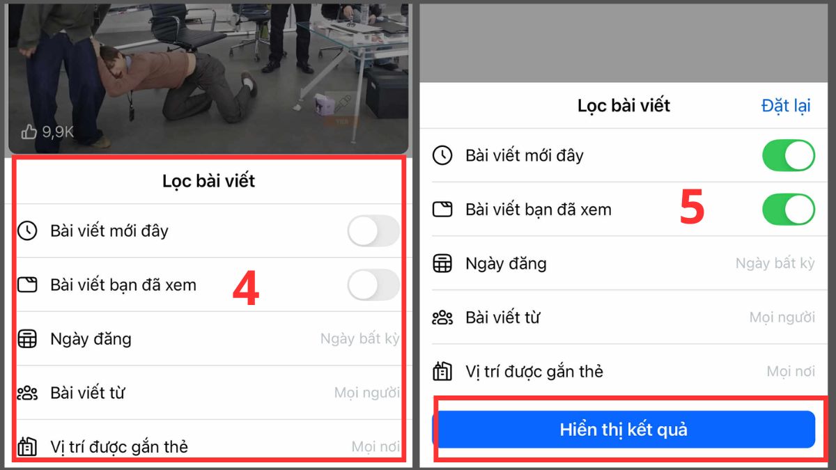 Hướng dẫn cách tìm bài viết cũ trên Facebook qua bộ lọc -  bước 4,5