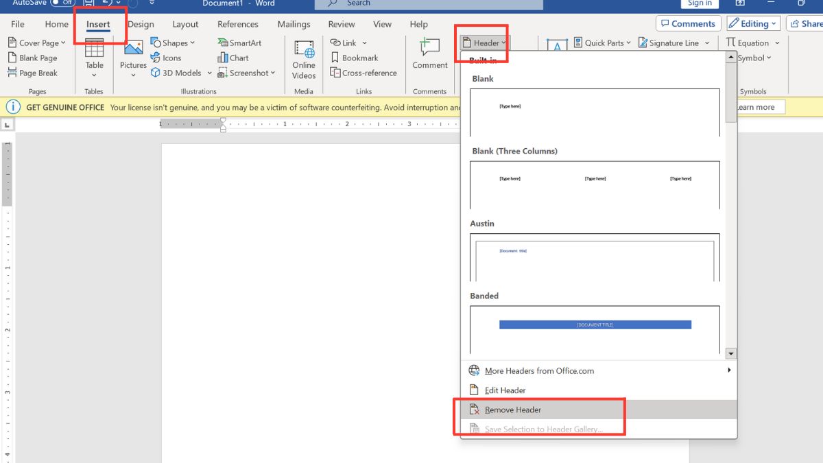 cách xóa số trang đầu tiên trong word bằng Header & Footer bước 2
