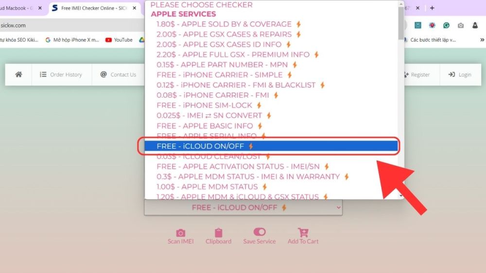Cách check iCloud Macbook qua SICKW bước 2