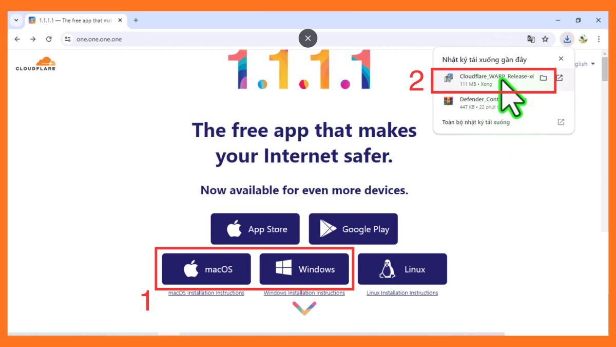 Cài app 1.1.1.1 trên máy tính - bước 1