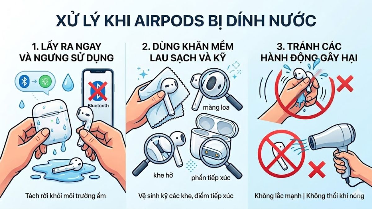 Cách xử lý nhanh khi AirPods rơi xuống nước - tắt và lau khô ngay lập tức