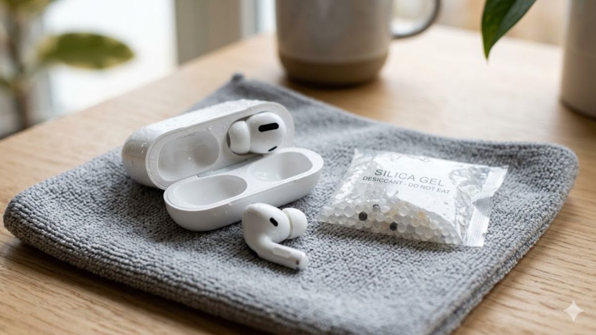Cách xử lý nhanh khi AirPods rơi xuống nước - đặt vào túi ẩm hoặc silica gel
